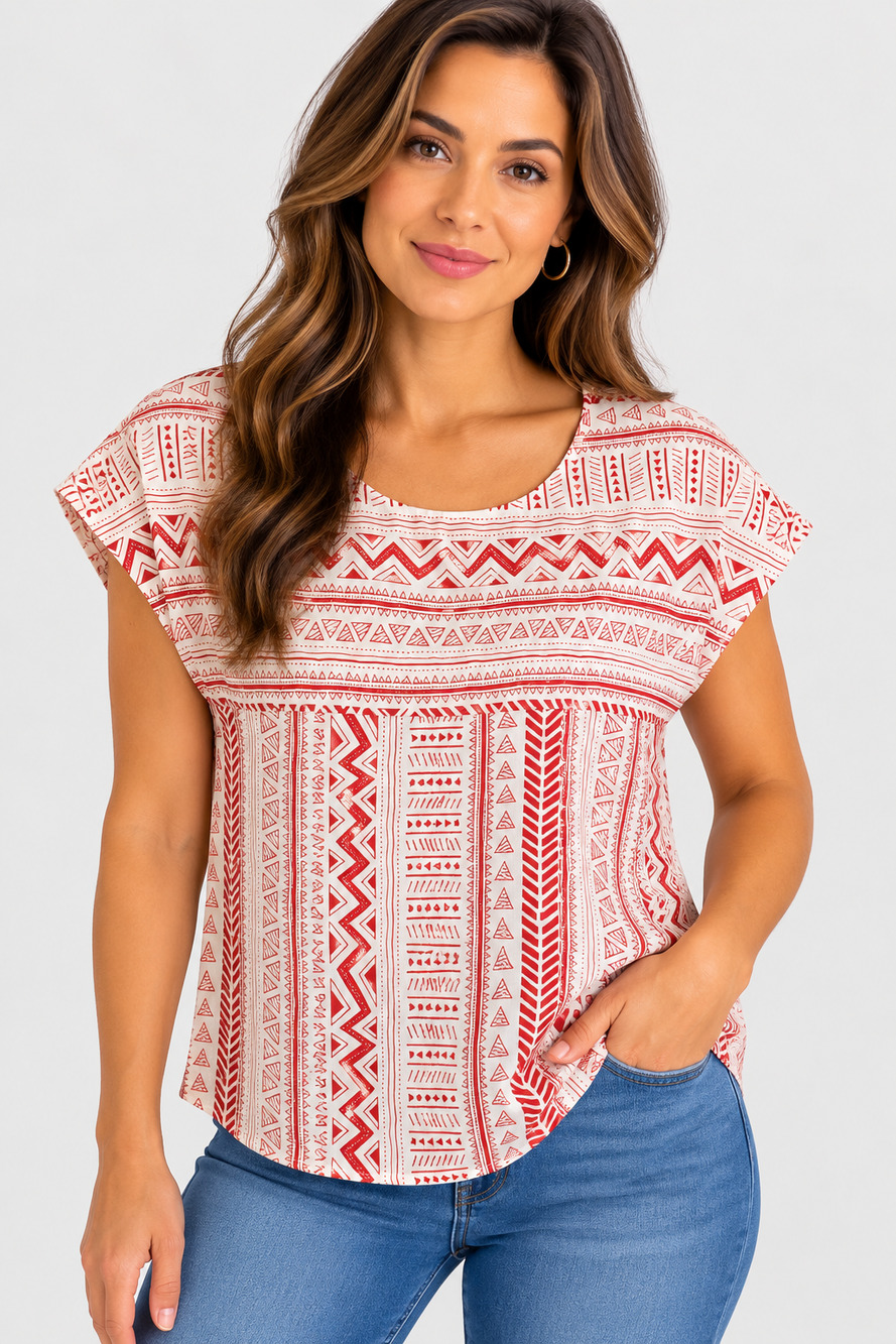 Emery Rose Geometric Print Blouse Size Small